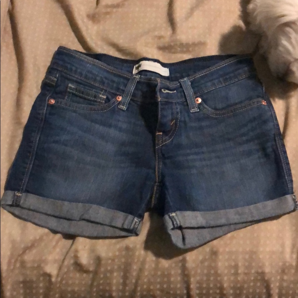 Mid rise blue jean shorts